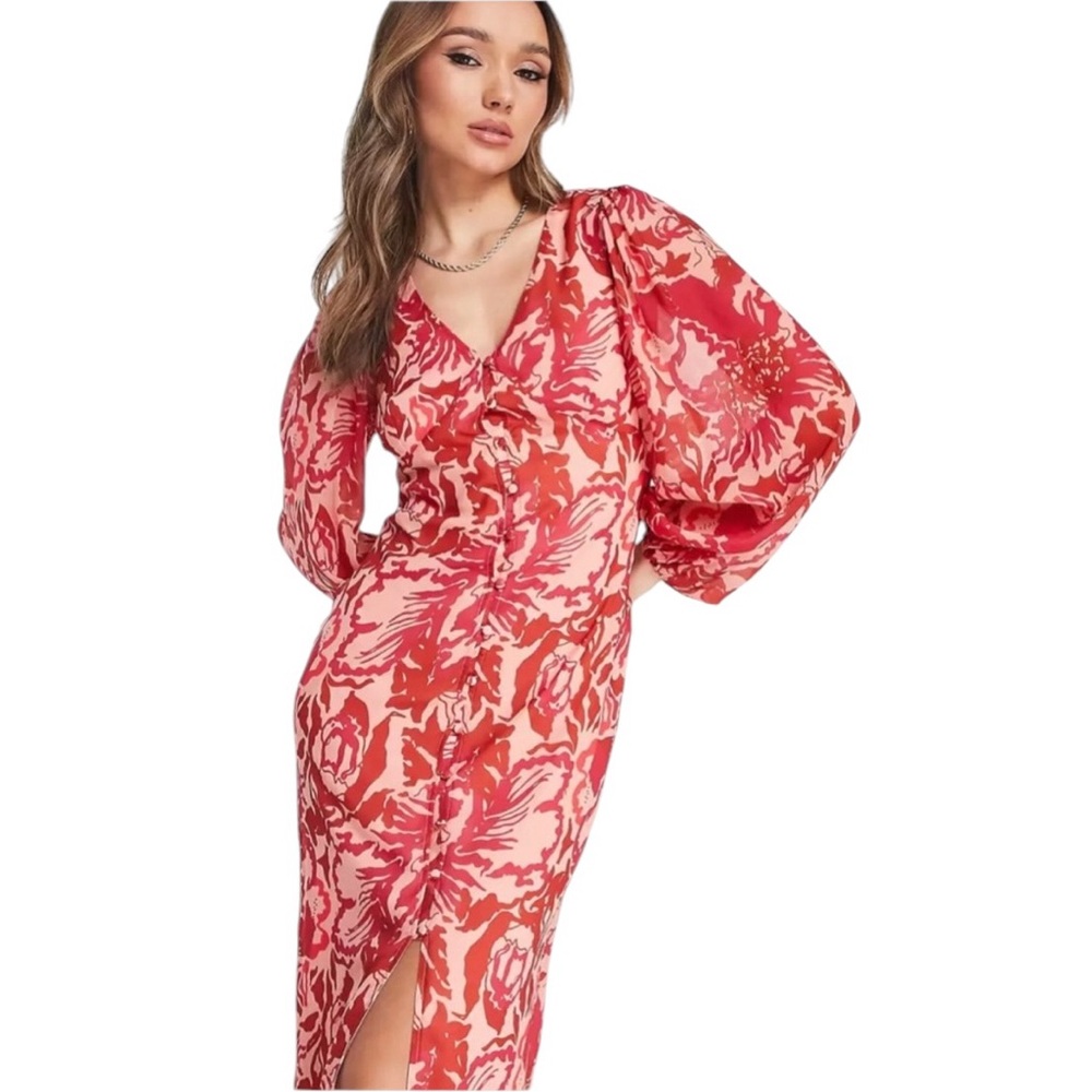 New Pretty Lavish Naya Midaxi Balloon Sleeve Slinky Dress
